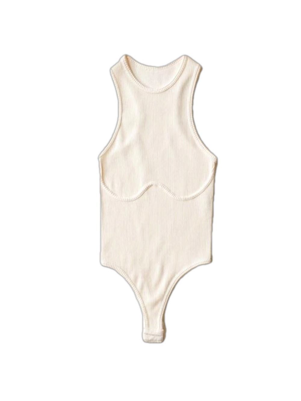 Double Zero White Ribbed Bustier Thong Bodysuit Small